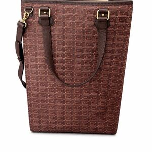 Q-pot Japan Brown Monogram Tote Bag NWOT Structured Shoulder Bag